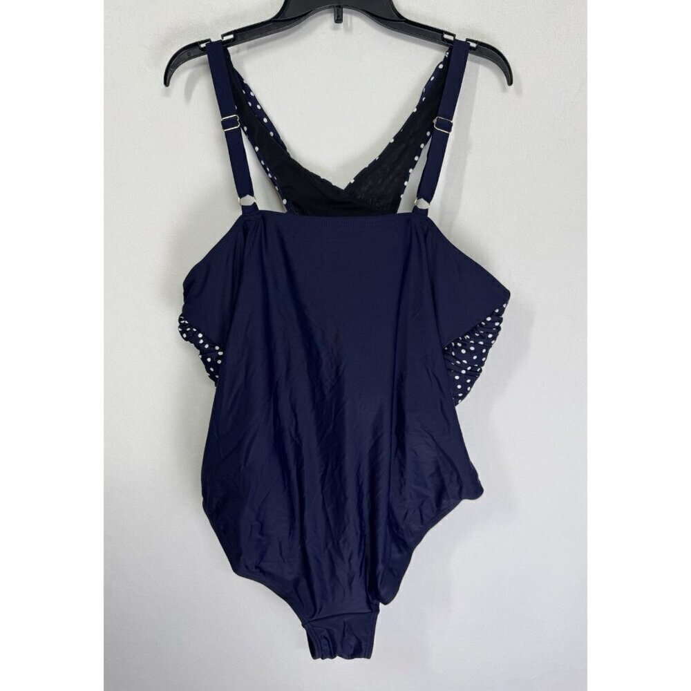 Swimsuits for All One Piece Swimsuit Size 24 Navy Blue Polka Dot High Neck Wrap - Picture 4 of 10